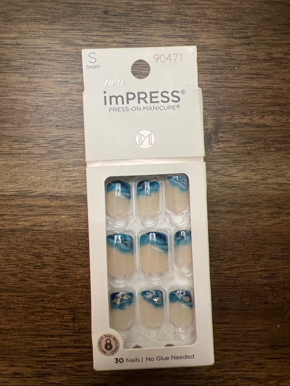 imPRESS Blue Gradient Press-On Manicure with Accent Gems - Short